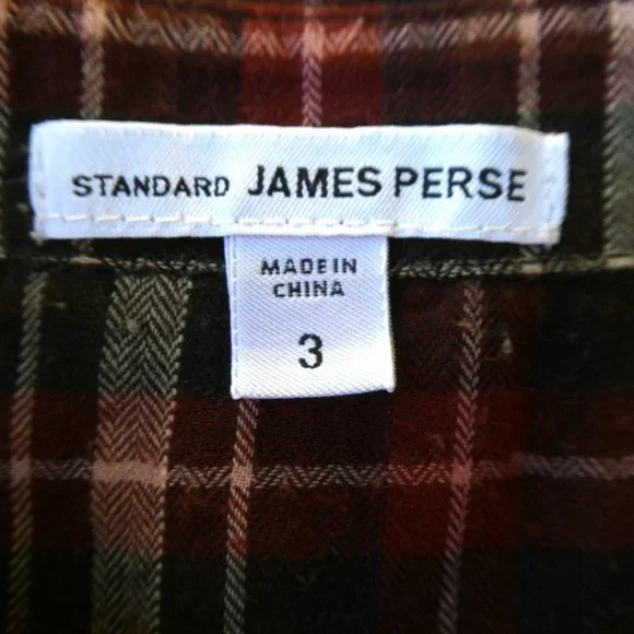 James Perse Brown Plaid Shirt Cotton Blend Long Sleeve Button Front 3 Large L
